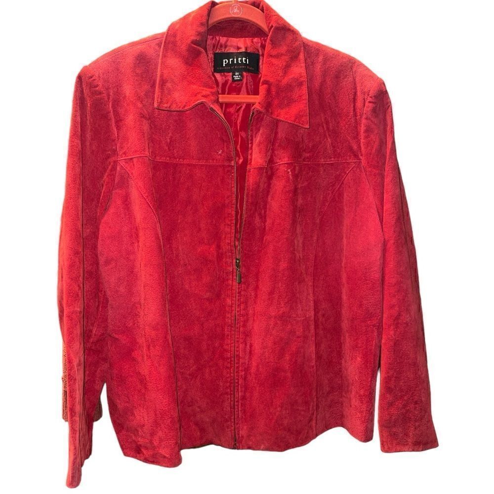 Full Zip Suede Leather Jacket Size 2XLarge Pockets Women's Pritti Kristen Blake